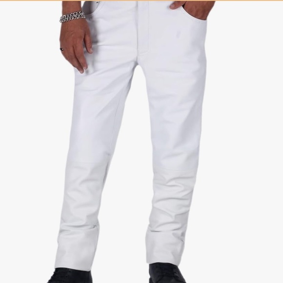 Laverapelle Men's White Genuine Lambskin Leather Stylish Pants